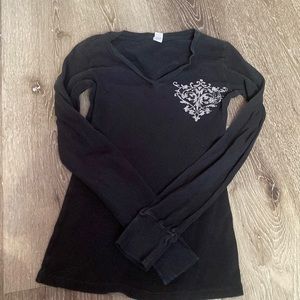 Black long sleeve shirt with rhinestones. Size S